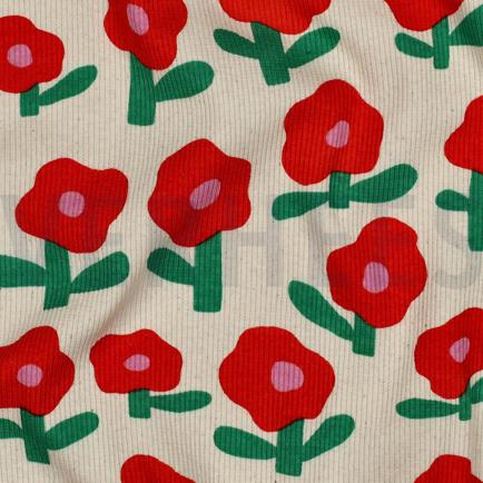 RIB JERSEY GOTS FLOWERS JENNIFER BOURON NATURAL/ORANGE (hover)
