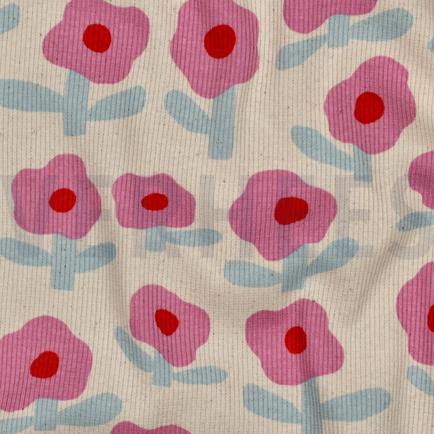 RIB JERSEY GOTS FLOWERS JENNIFER BOURON NATURAL/PINK (hover)