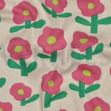 RIB JERSEY GOTS FLOWERS JENNIFER BOURON NATURAL/PINK (hover)