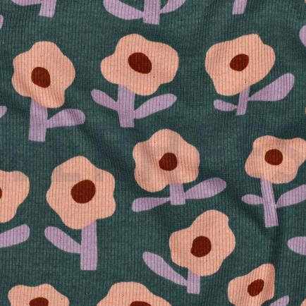 RIB JERSEY GOTS FLOWERS JENNIFER BOURON GREEN (hover)