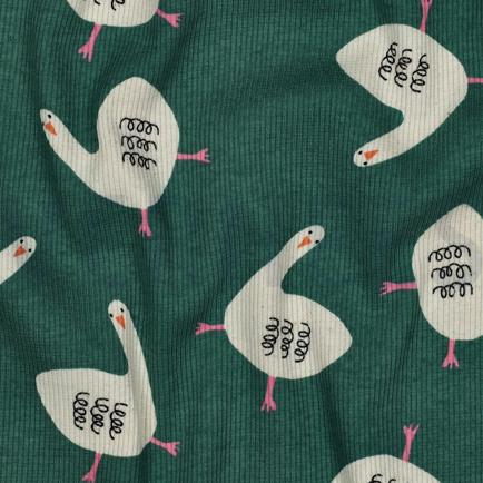 RIB JERSEY GOTS GEESE JENNIFER BOURON GREEN (hover)