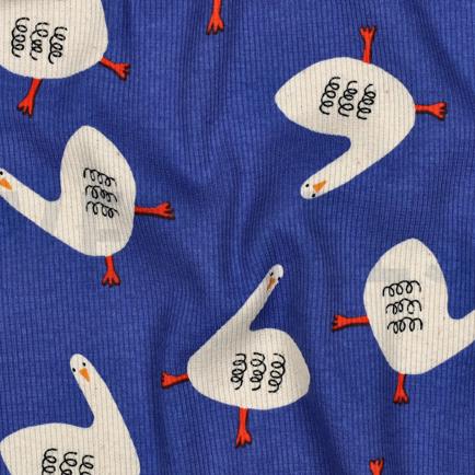 RIB JERSEY GOTS GEESE JENNIFER BOURON BLUE (hover)