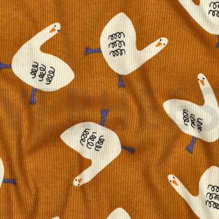RIB JERSEY GOTS GEESE JENNIFER BOURON OCHRE (hover)
