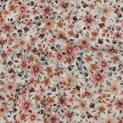 FIJNGEWEVEN KATOENEN POPLIN DIGITAAL BLOEMEN PERZIK (hover)