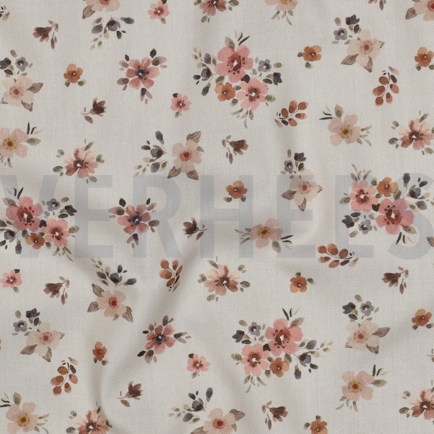 FEIN GEWEBTE BAUMWOLLPOPELINE DIGITAL BLUMEN PFIRSICH (hover)