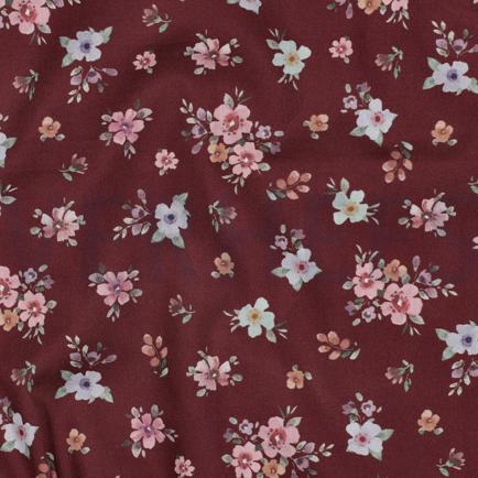 FIJNGEWEVEN KATOENEN POPLIN DIGITAAL BLOEMEN BORDEAUXROOD (hover)