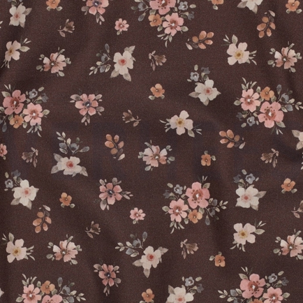 FEIN GEWEBTE BAUMWOLLPOPELINE DIGITAL BLUMEN BRAUN (hover)