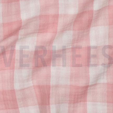 DOUBLE GAZE DE COTON DOUBLE FACE CARREAUX ROSE ANCIEN (hover)
