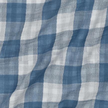 DOUBLE GAZE DE COTON DOUBLE FACE CARREAUX INDIGO (hover)