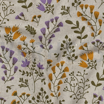COATED CANVAS LINEN LOOK FLOWERS OCHRE (hover)