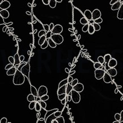 BREISEL FLUWEEL EMBROIDERY BLOEMEN ZWART (thumbnail)
