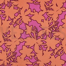 FEIN GEWEBTE BAUMWOLLPOPELINE BLUMEN ORANGE/ROSA (thumbnail)