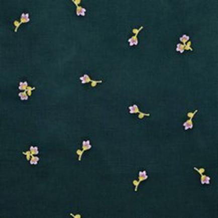 CORDUROY BABYRIB EMBROIDERY BLOEMEN DONKERGROEN (thumbnail)