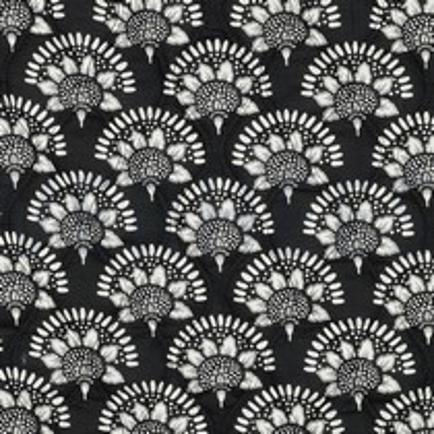 KATOENEN VOILE GEWATTEERD BLOEMEN ZWART (thumbnail)