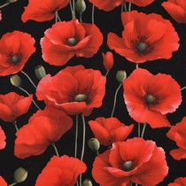 TABLECLOTH DIGITAL WATER REPELLENT POPPIES BLACK (thumbnail)
