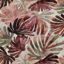 TOILE DÉCORATION SLUB DIGITAL FEUILLES BORDEAUX (thumbnail)