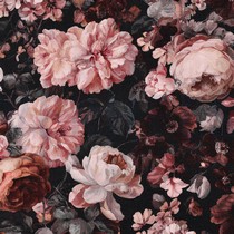 TOILE DÉCORATION SLUB DIGITAL FLEURS BORDEAUX (thumbnail)
