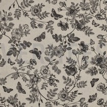 TOILE DÉCORATION LIN LOOK DIGITAL FLEURS NOIR (thumbnail)
