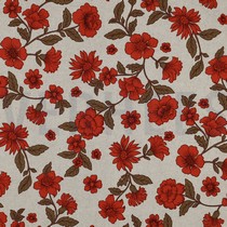 TOILE DÉCORATION LIN LOOK FLEURS ROUGE (thumbnail)