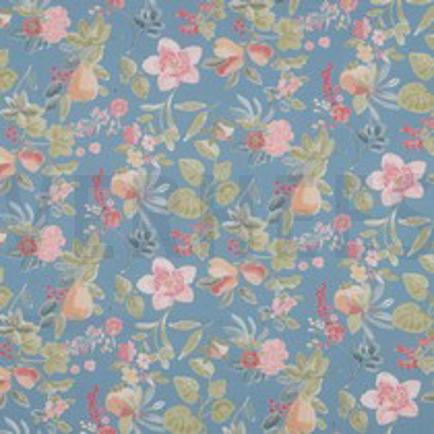 POPELINE DE COTON TISSAGE FIN DIGITAL FLEURS BLEU (thumbnail)