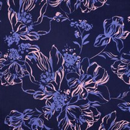 BAUMWOLLE SATIN BLUMEN MARINEBLAU (thumbnail)