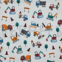FINE POPLIN DIGITAL CONSTRUCTION VEHICLES WHITE (thumbnail)