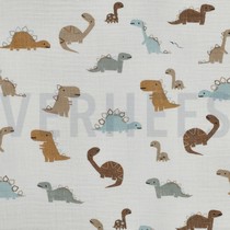 DOUBLE GAUZE DINOSAURUSSEN WIT (thumbnail)