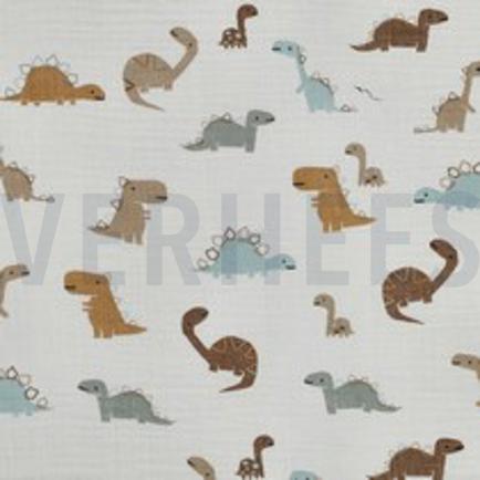 DOUBLE GAUZE DINOSAURUSSEN WIT (thumbnail)