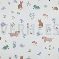 FIJNGEWEVEN KATOENEN POPLIN DIGITAAL DIEREN WIT (thumbnail)
