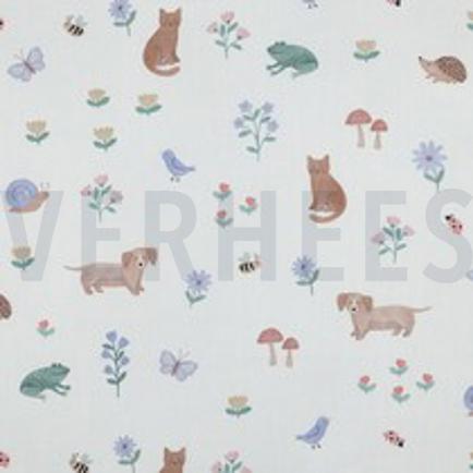 FIJNGEWEVEN KATOENEN POPLIN DIGITAAL DIEREN WIT (thumbnail)