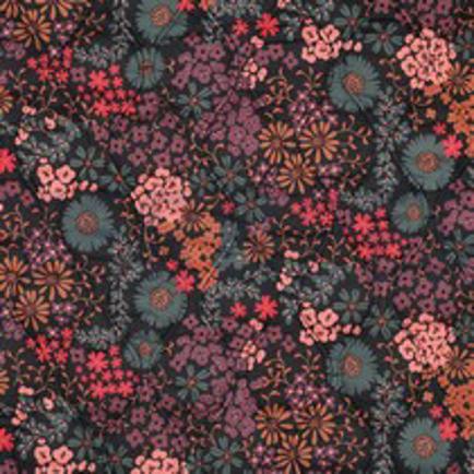 KATOENEN VOILE GEWATTEERD DIGITAAL BLOEMEN ZWART (thumbnail)