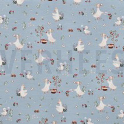 JERSEY GOTS DIGITAL GÄNSE & BLUMEN BLAU (thumbnail)