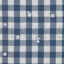 MUSSELIN KAROS STICKEREI BLUMEN BLAU (thumbnail)