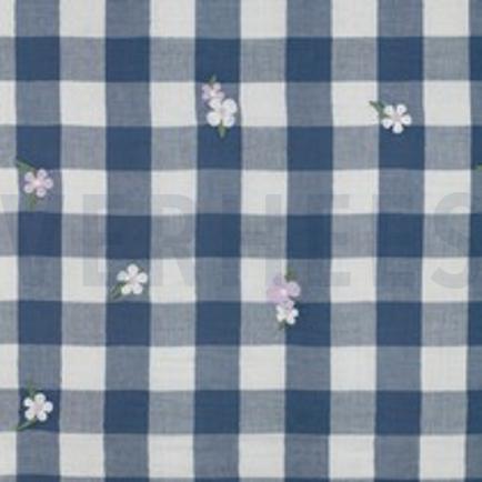 MUSSELIN KAROS STICKEREI BLUMEN BLAU (thumbnail)