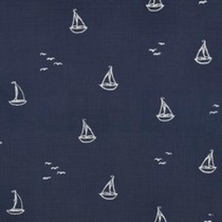 DOUBLE GAUZE EMBROIDERY BOATS NAVY (thumbnail)