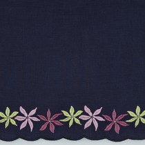 MUSSELIN ZWEISEITIGER RAND BLUMEN MARINEBLAU (thumbnail)