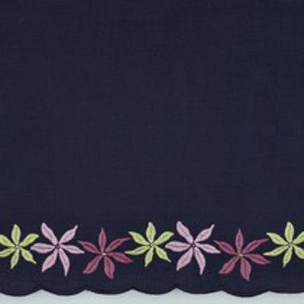 DOUBLE GAZE DE COTON BORDURE DES DEUX CÔTÉS FLEURS BLEU MARINE (thumbnail)