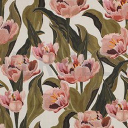 TOILE DÉCORATION FLEURS ÉCRU (thumbnail)