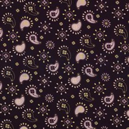 FIJNGEWEVEN KATOENEN POPLIN GLITTER PAISLEY DONKERPAARS (thumbnail)