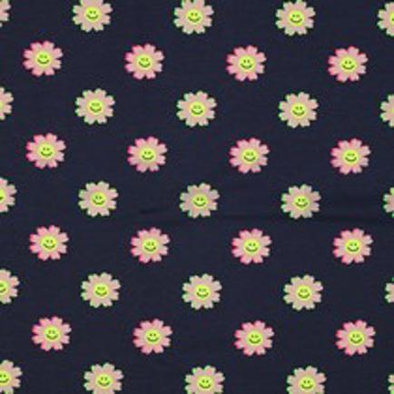 JERSEY NEON VROLIJKE BLOEMEN MARINEBLAUW (thumbnail)
