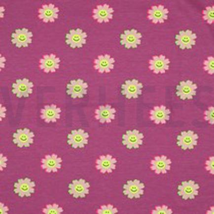 JERSEY NEON VROLIJKE BLOEMEN FUCHSIA (thumbnail)