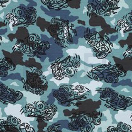 FRENCH TERRY CAMOUFLAGE TRUCKS BLAUW (thumbnail)
