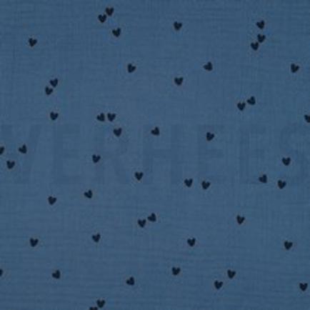 DOUBLE GAUZE KLEINE HARTEN INDIGO (thumbnail)