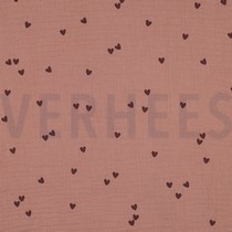 DOUBLE GAUZE SMALL HEARTS MOCHA (thumbnail)