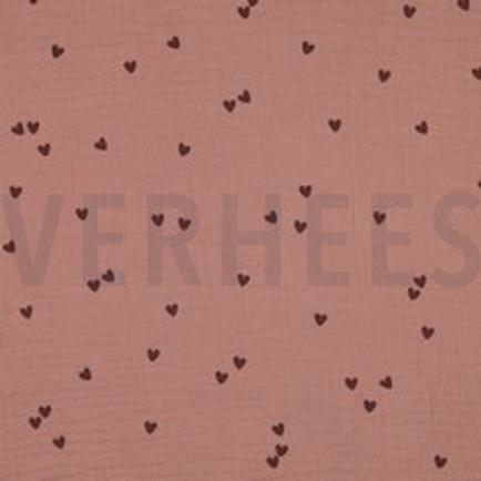 DOUBLE GAUZE KLEINE HARTEN MOCHA (thumbnail)