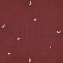MUSSELIN STICKEREI STERNE ROT (thumbnail)