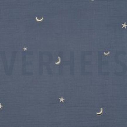 MUSSELIN STICKEREI STERNE JEANSBLAU (thumbnail)