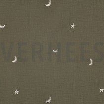 MUSSELIN STICKEREI STERNE MOOSGRÜN (thumbnail)