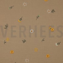 DOUBLE GAUZE EMBROIDERY ZONNEBLOEMEN BEIGE (thumbnail)