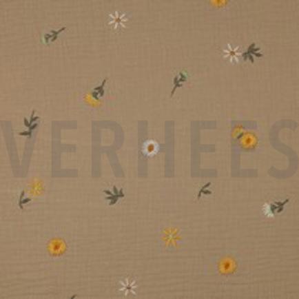 DOUBLE GAUZE EMBROIDERY ZONNEBLOEMEN BEIGE (thumbnail)